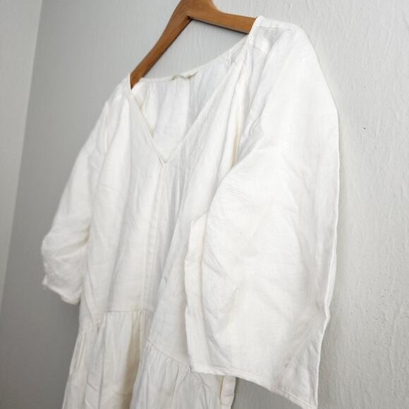 Everlane Linen Puff Sleeve Midi Dress Bone Cream Ivory White Size Medium NEW - Picture 7 of 12